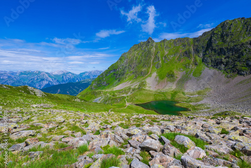 Hochjoch with Herzsee above the village of Schruns, Montafon Valley, State of Vorarlberg, Austria photo