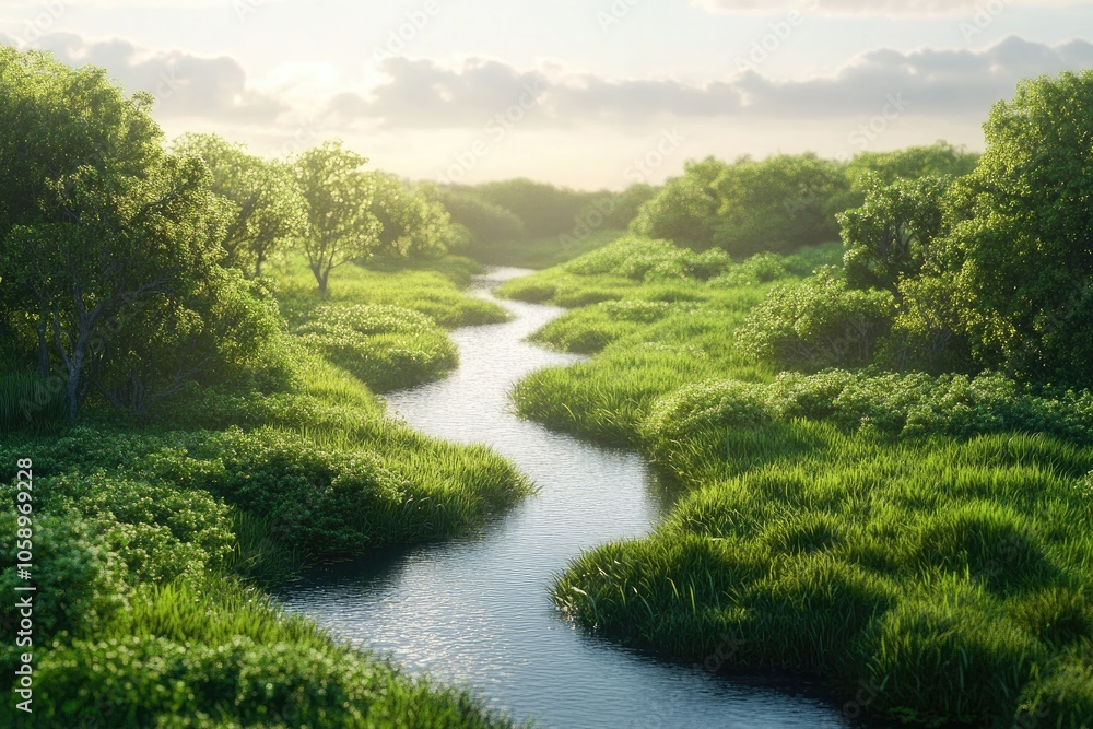 Serene Creek Winding Through a Lush Green Forest Serene Creek Winding Through a Lush Green Forest