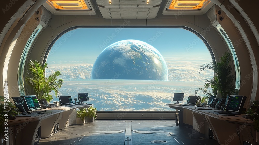 Fototapeta premium Futuristic Space Station Control Room