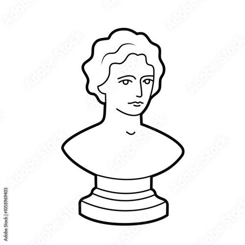 Plaster bust. Classical sculpture isolated on white background. Outline illustration, design element
