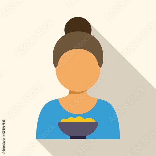 Woman holding bowl with food, promoting healthy eating habits and balanced nutrition
