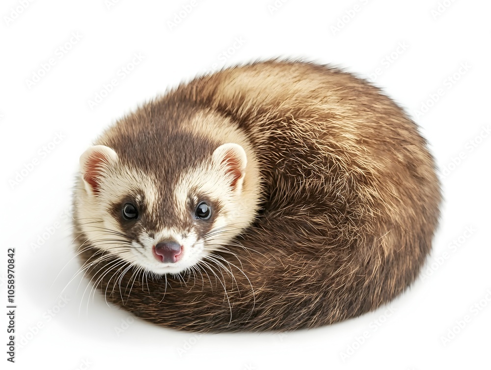 Overweight Furry Ferret Curled Up in a Ball on Clean White Background Overweight Furry Ferret Curled Up in a Ball on Clean White Background