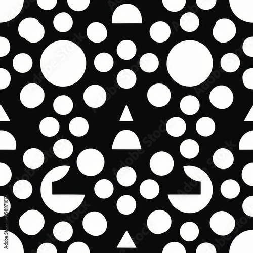 Monochrome geometric pattern with circles and triangles creating abstract symmetry photo