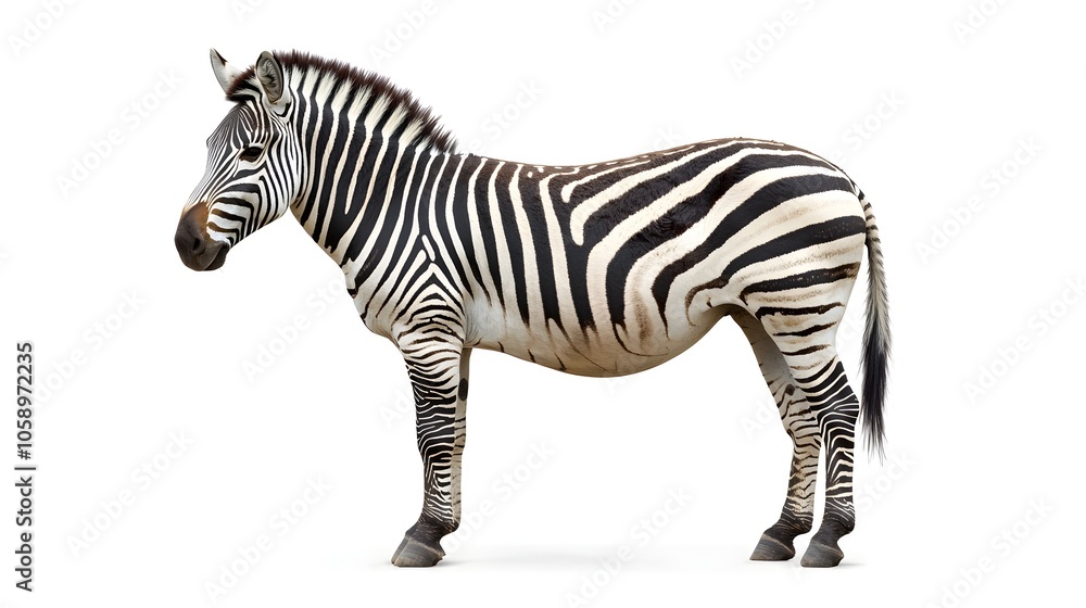 Obraz premium Chunky Zebra With Bold Contrasting Stripes Standing Tall On White Background
