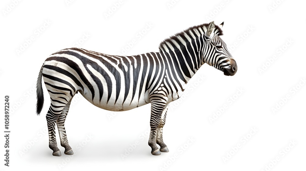 Naklejka premium Chunky Zebra on White Background with Bold Striped Pattern