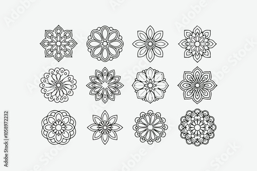 Set of geometric mandala designs vector illustration minimalist, mandala vector set, easily editable file.