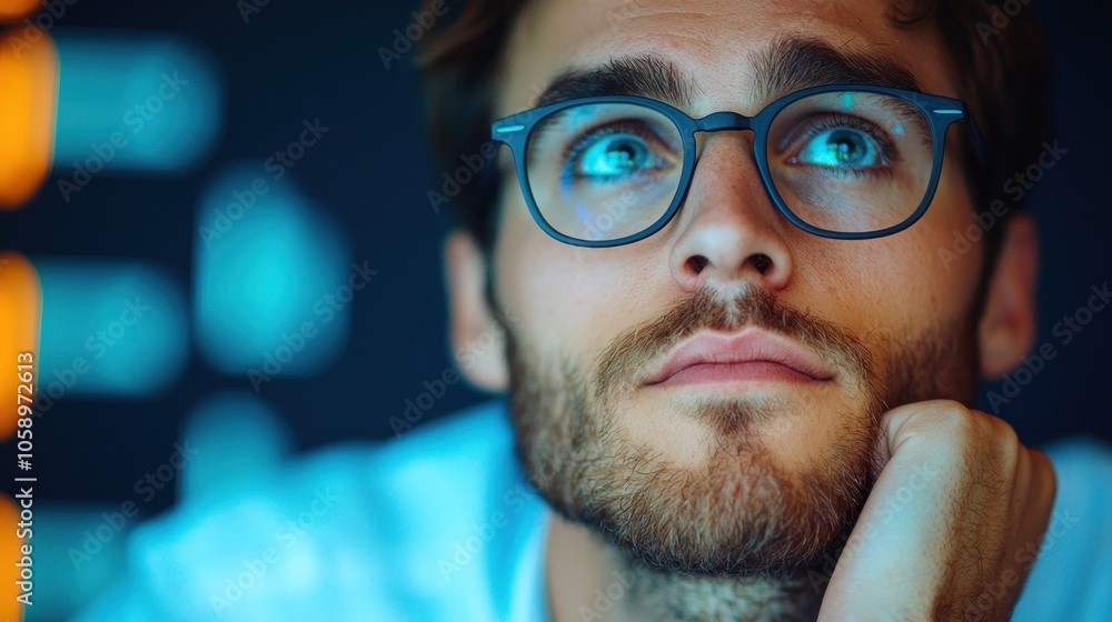 A Close-Up of Thoughtful Financial Analyst Analyzing Data Charts A Close-Up of Thoughtful Financial Analyst Analyzing Data Charts