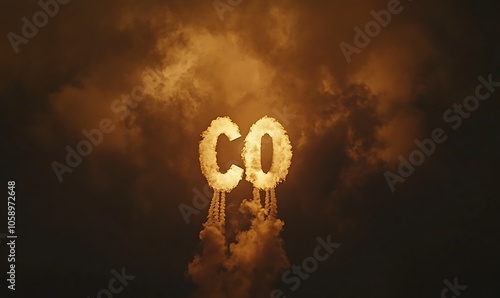 Clouds forming the letters "CO" against a dramatic, smoky background.