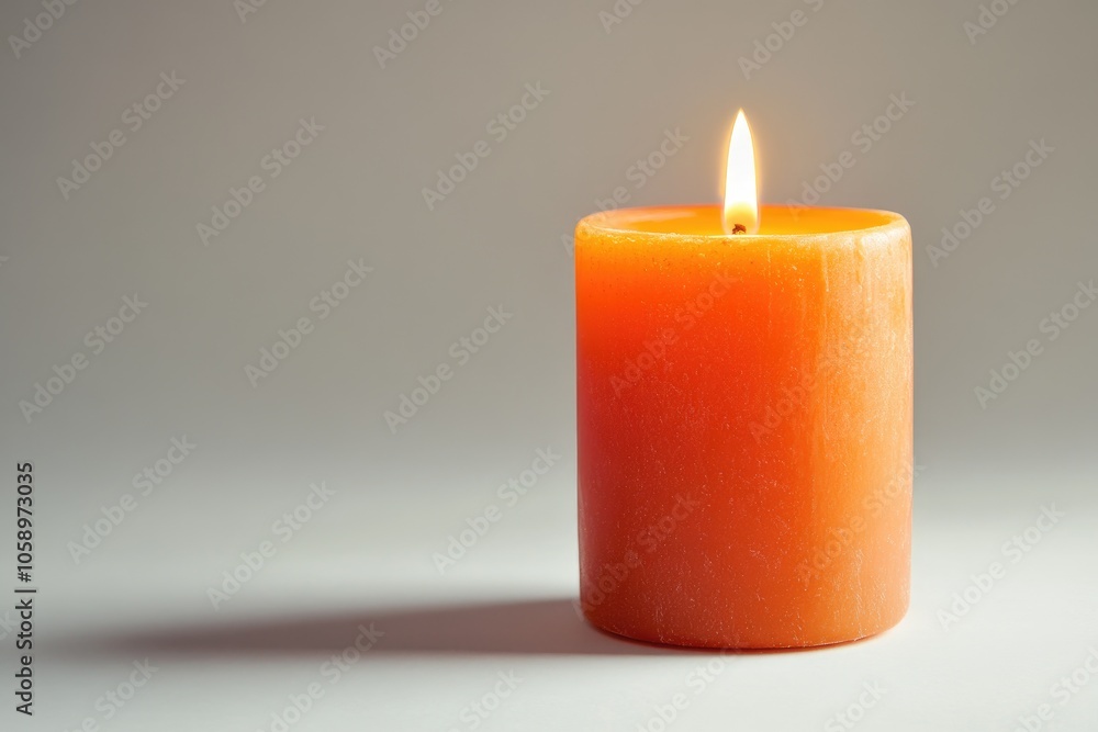 A Single Lit Orange Candle on a White Surface