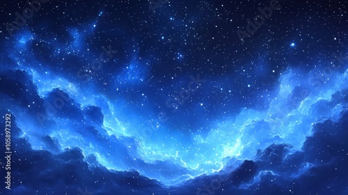 Fototapeta Naklejka Na Ścianę i Meble -  A breathtaking view of a starry night sky filled with vibrant blue clouds and endless twinkling stars