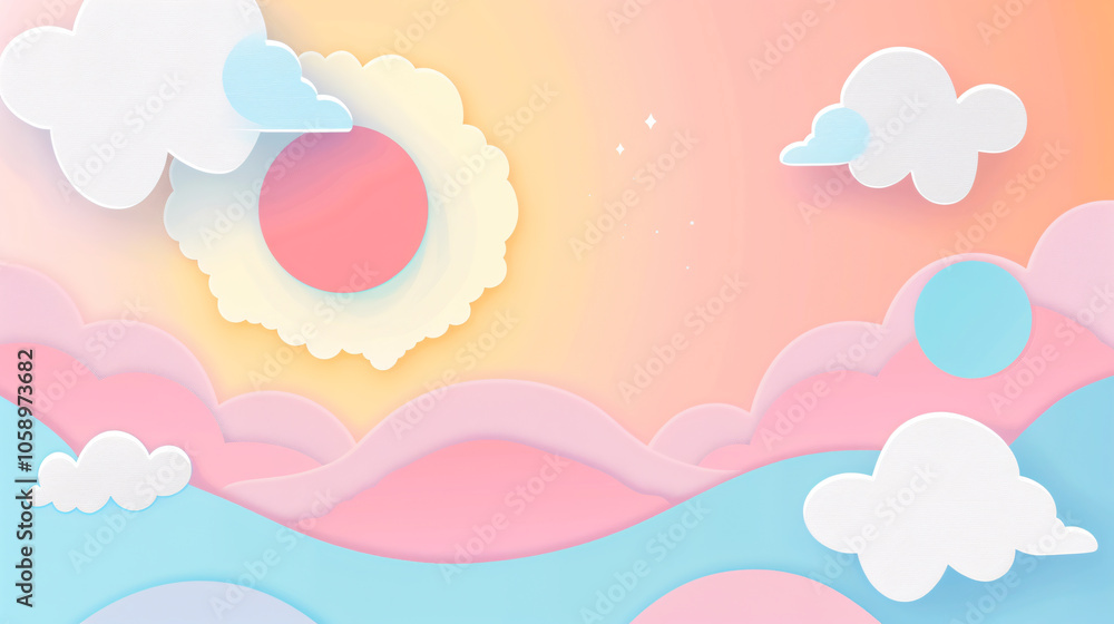 Sun and Cloud Background with Pastel Colors Sun and Cloud Background with Pastel Colors