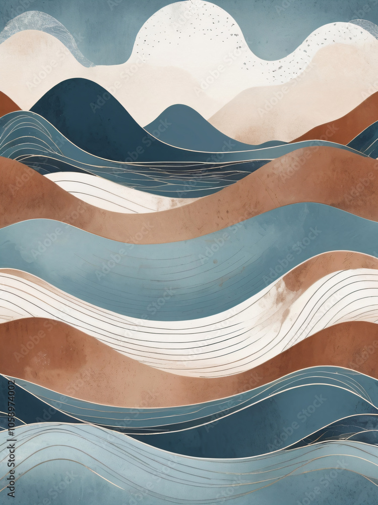 A minimalist sun rises over abstract mountains in this illustration. A minimalist sun rises over abstract mountains in this illustration.