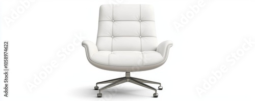 A sleek, modern white chair with tufted cushioning and a chrome base, ideal for stylish seating in contemporary spaces. photo