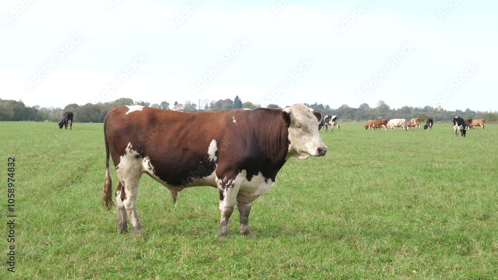 Cows graze in the pasture. Agriculture. Cattle breeding. Cows graze in the pasture. Agriculture. Cattle breeding.