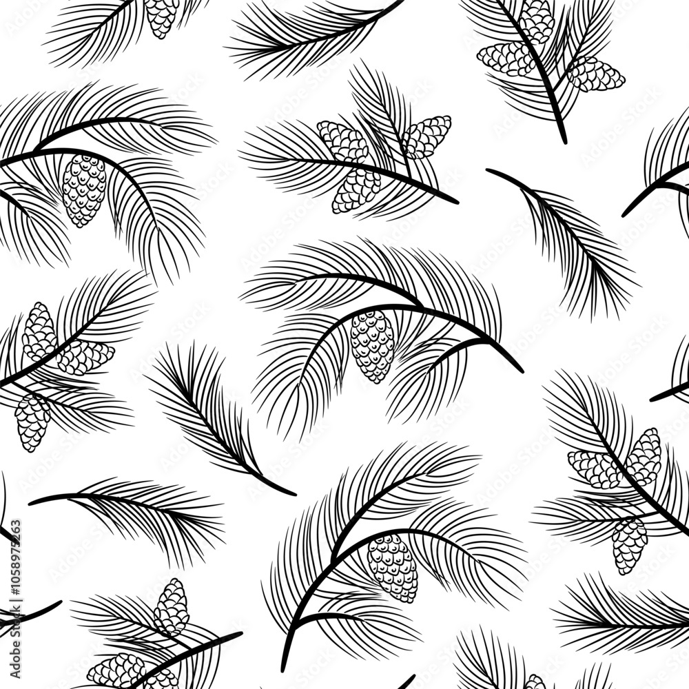 Christmas seamless pattern. Pine branches. Print for paper, fabric, packaging, wallpaper. Christmas seamless pattern. Pine branches. Print for paper, fabric, packaging, wallpaper.
