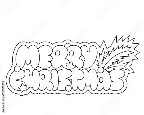 Christmas bubble Lettering of the phrase Merry Christmas in black and white