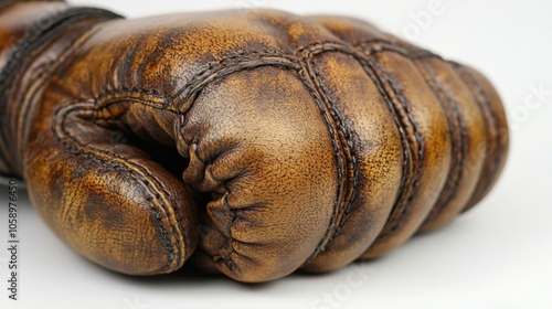 Vintage Brown Leather Boxing Glove Close-up