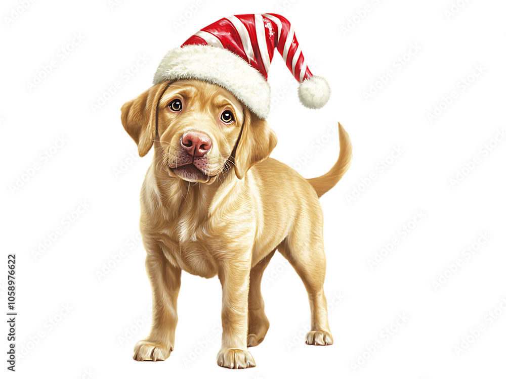 Baby Labrador Retriever Dog in Christmas Day Festival wearing candy hat standing with isolated on transparent background PNG Baby Labrador Retriever Dog in Christmas Day Festival wearing candy hat standing with isolated on transparent background PNG