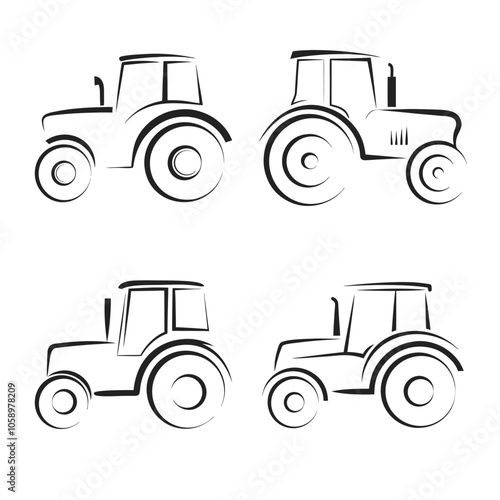 Minimalist Tractor Vector set Illustration for Agriculture. photo