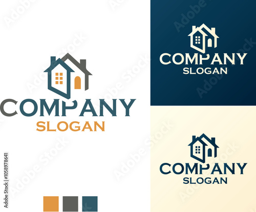 Modern Real Estate Company Logo with House Icon and Slogan in Professional Design Style