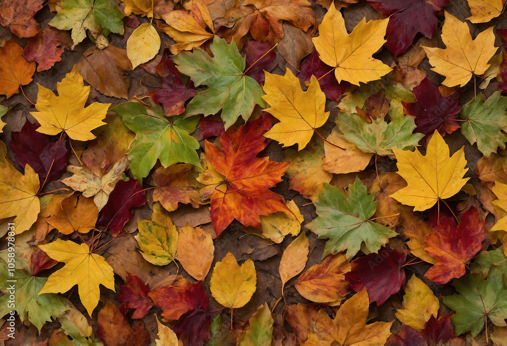Fototapeta premium whimsical autumn leaves in warm colors, scattered in various directions
