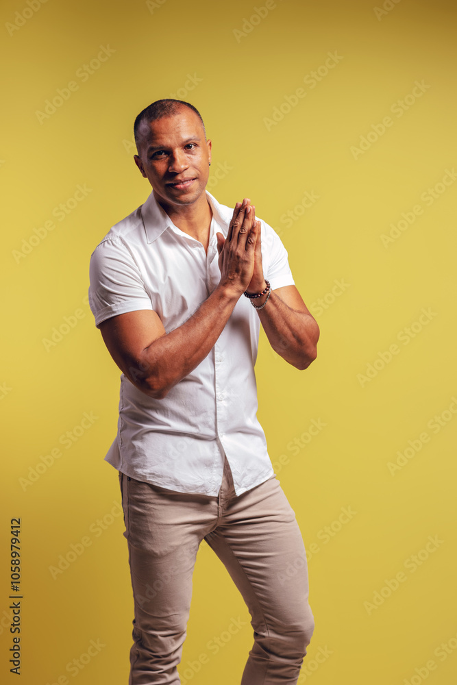 Brazilian man in white button-down shirt Brazilian man in white button-down shirt