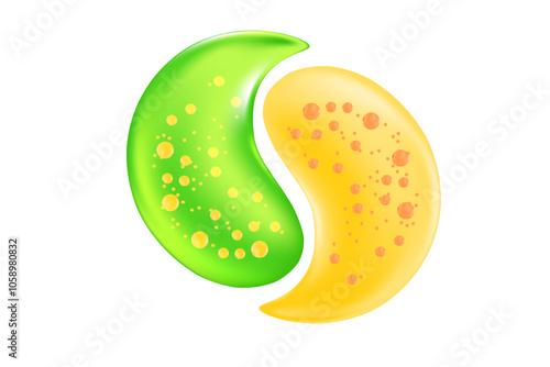 Beauty hydrogel eye patches with gel texture isolated, transparent background. Korean green, yellow lifting face mask icon, trendy cosmetic spa product for anti aging, moisturising, spa treatment.