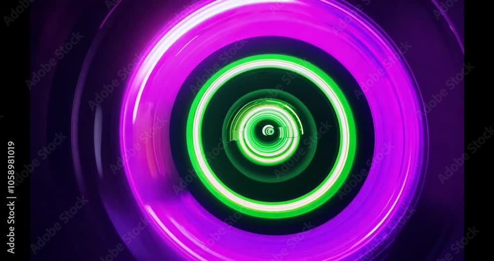 4K Video Neon Spiral Effect Rotating Inward in Dark Environment with Hypnotic Green and Purple Colors 4K Video Neon Spiral Effect Rotating Inward in Dark Environment with Hypnotic Green and Purple Colors