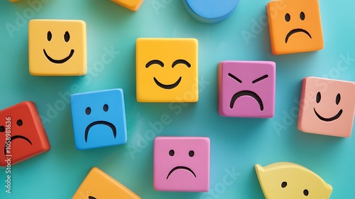 colorful emoticon cubes displayed 