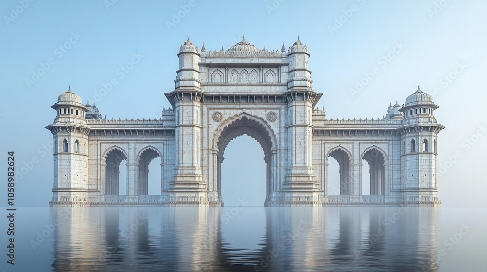 Obraz premium the gate of india stands majestically isolated, showcasing its architectural grandeur against a clear sky, symbolizing history and cultural heritage