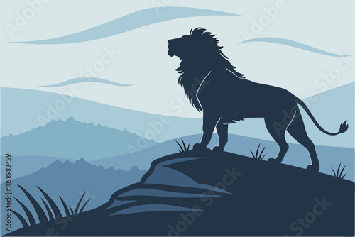 Majestic Lion Silhouette Vector on Hilltop