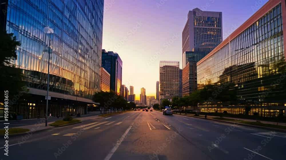 office glow stand calm street quiet The modern peaceful empty buildings sunset setting tall where city sun building racked urban design downtown estate contemporary space business meeting corporate c
