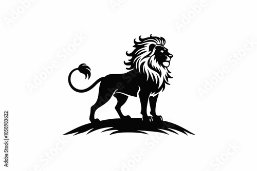 Majestic Lion Silhouette Vector on Hilltop