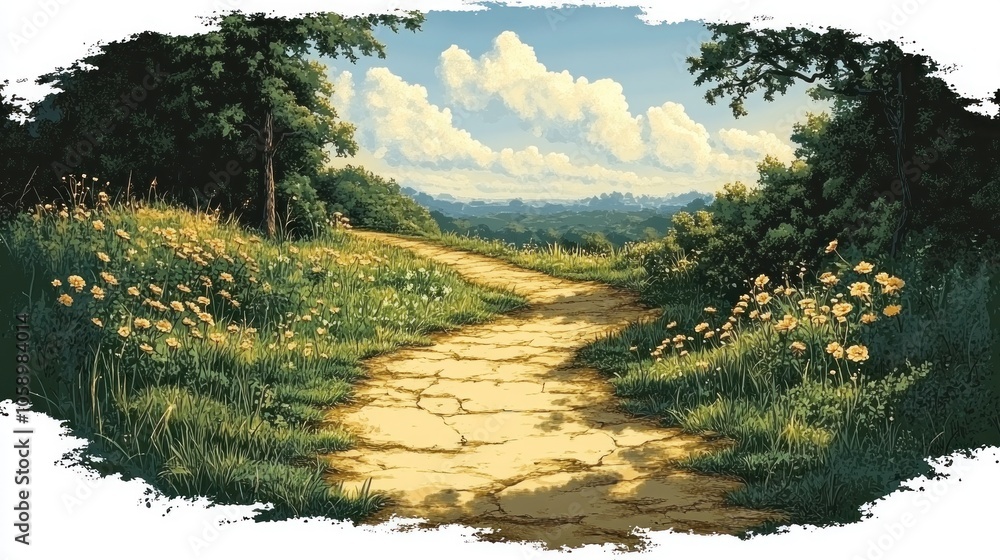 Obraz premium A Scenic Path Through a Verdant Meadow