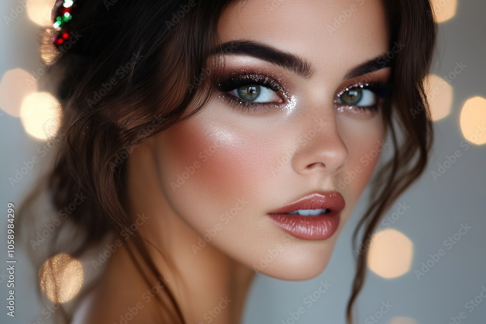Stunning close-up portrait of a beautiful woman with captivating eyes and flawless makeup, creating a mesmerizing aesthetic. Stunning close-up portrait of a beautiful woman with captivating eyes and flawless makeup, creating a mesmerizing aesthetic.
