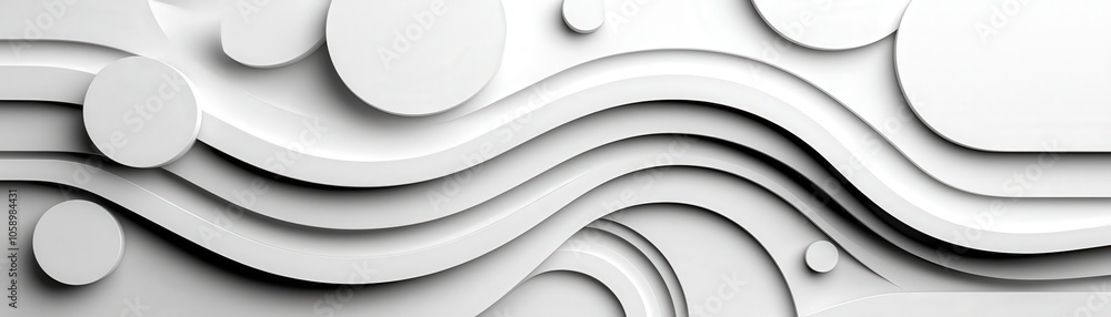 Abstract White 3D Background with Wavy Lines and Circles Abstract White 3D Background with Wavy Lines and Circles