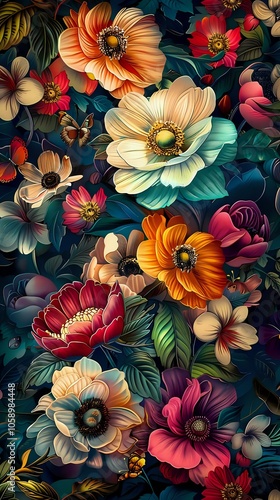 Wallpaper Mural A captivating and mesmerizing vibrant floral pattern that combines bold hues and delicate petal designs, bringing life and energy to any creative endeavor, such as prints or fabric designs. Torontodigital.ca