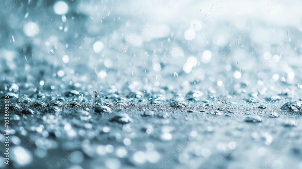 Water droplets on the surface creating a soothing atmosphere in blue tones for a background concept with a bokeh effect Water droplets on the surface creating a soothing atmosphere in blue tones for a background concept with a bokeh effect
