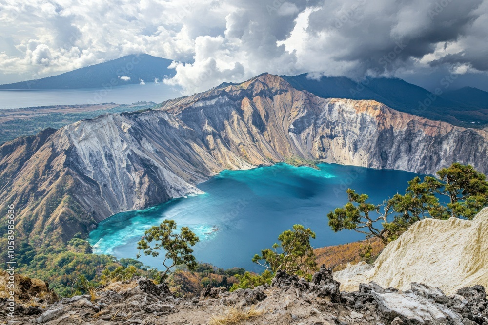 Jagged Mountains and Dark Waters Landscape View Jagged Mountains and Dark Waters Landscape View