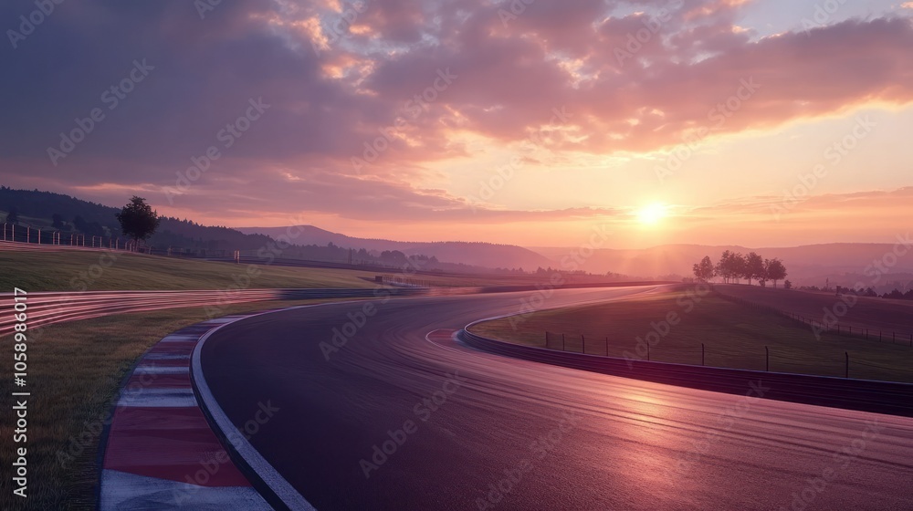Naklejka premium Dynamic View of Curved Race Track at Sunset