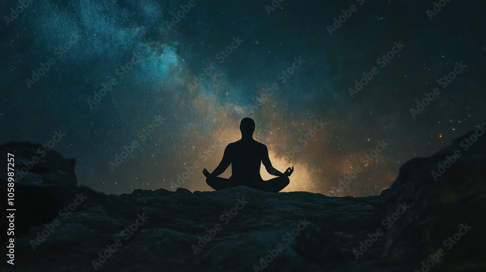 Obraz premium Serene Silhouette of a Person Meditating at Night