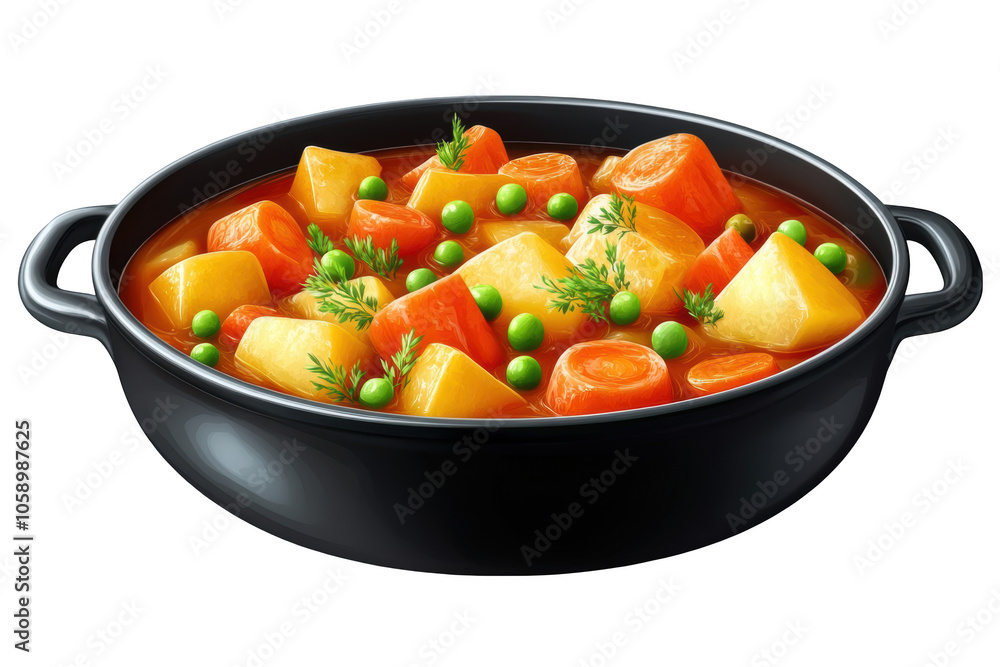 Vegetable stew with chunks of potatoes, PNG isolated on transparent background, white background. Vegetable stew with chunks of potatoes, PNG isolated on transparent background, white background.