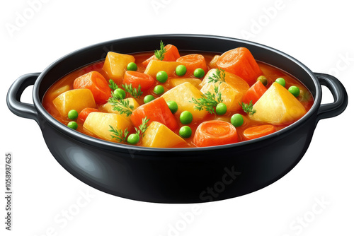 Vegetable stew with chunks of potatoes, PNG isolated on transparent background, white background.