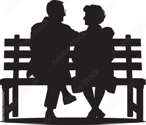 Grandparents sitting together silhouette vector illustration isolated on a white background