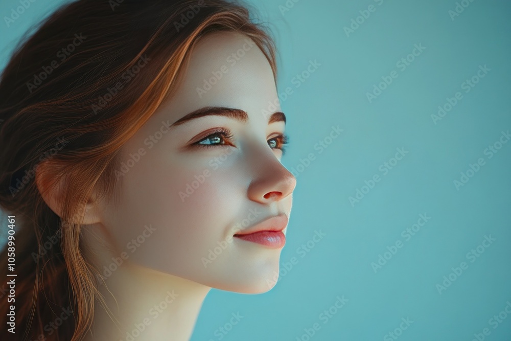 Naklejka premium Joyful Woman Portrait on Light Background