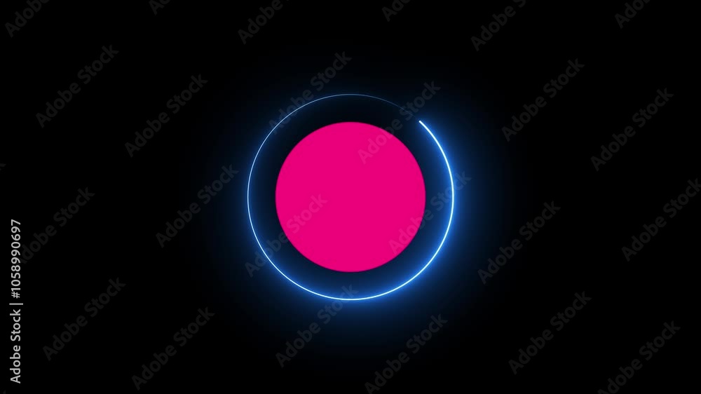 tosca blue neon glowing circle frame background. repetitive motion animation. Neon circle lights abstract background for colorful vortex concept. Bright shiny round border for presentation slide.