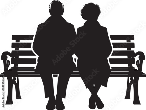 Grandparents sitting together silhouette vector illustration isolated on a white background