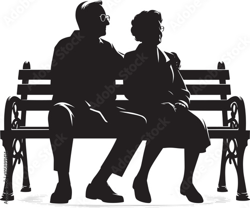 Grandparents sitting together silhouette vector illustration isolated on a white background