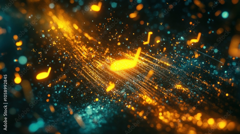 Obraz premium Dynamic Abstract Representation of Glowing Musical Notes