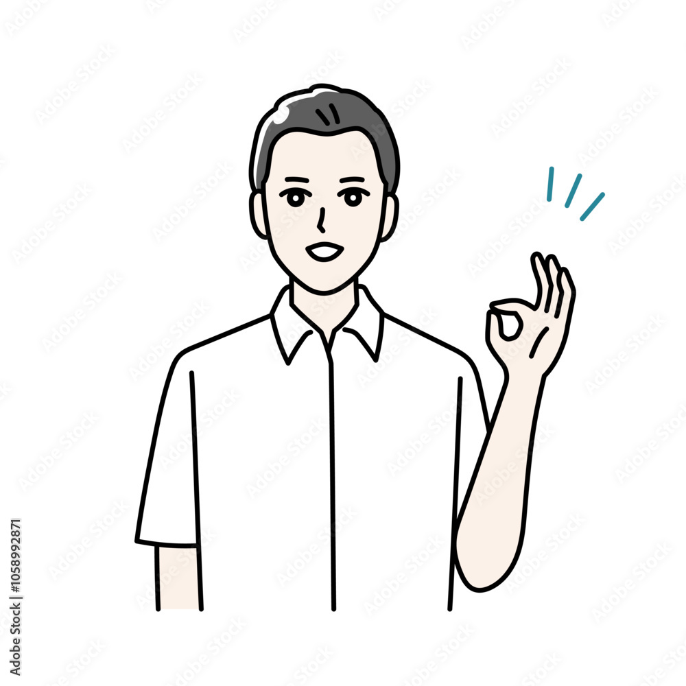 OKポーズをする制服を着た学生のイラスト OKポーズをする制服を着た学生のイラスト